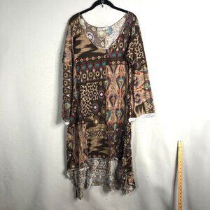 Katharine Story Dress Womens Medium Boho Artisan LA Designer Ethnic Indian Art